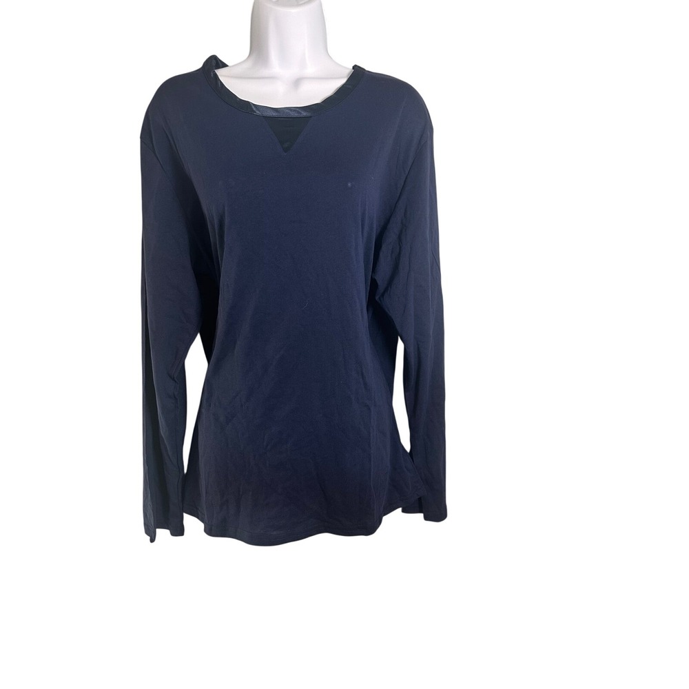 Temperley London Navy Blue Cotton Long Sleeve Top Satin Trim Mesh Detail Mens M‎
